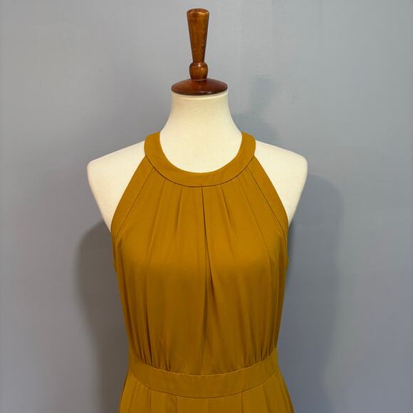 Mustard Yellow Banana Republic high-low high-collar dress, size 10 - Picture 4 of 11